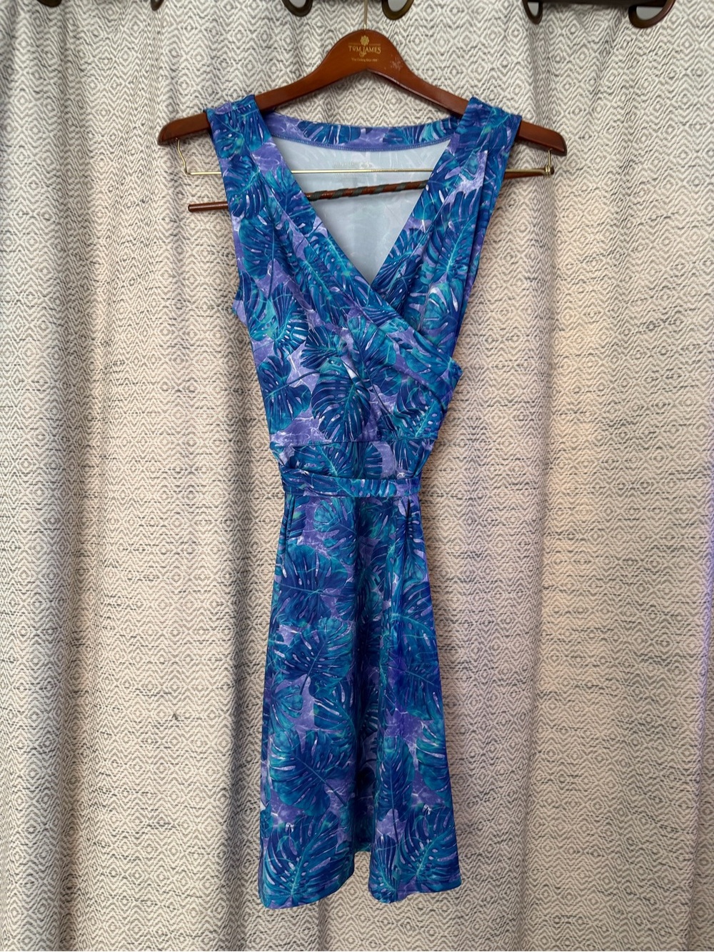 Reel Legends Blue and Purple Leaf-Print Wrap Midi Dress